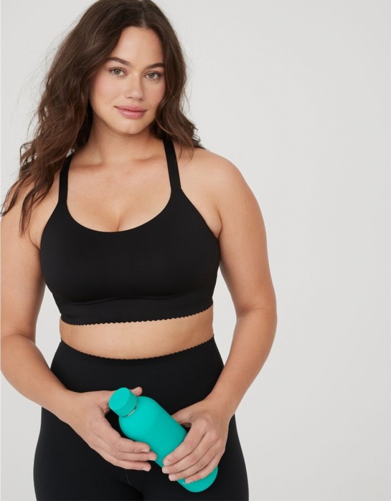 Aerie OFFLINE By Real Me Hold Up! Scallop Sports Bras Black | RZX-976408