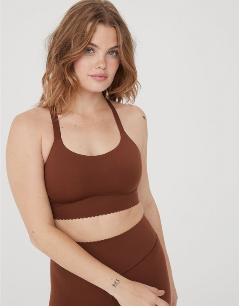 Aerie OFFLINE By Real Me Hold Up! Scallop Sports Bras Brown | TBH-138072