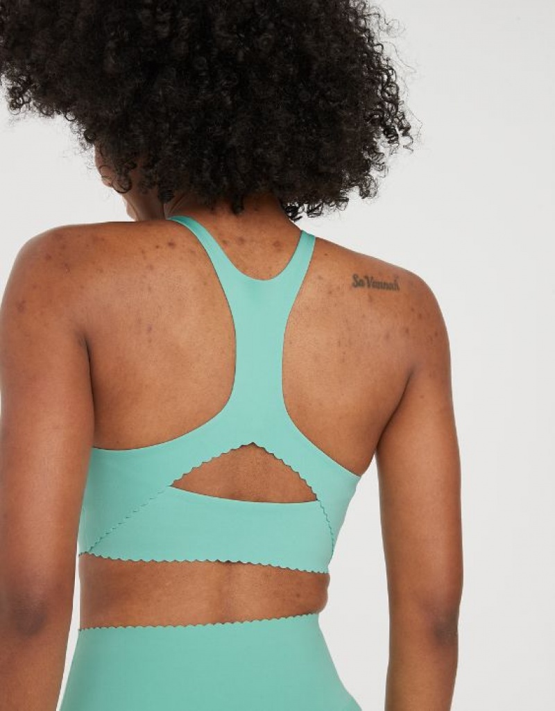 Aerie OFFLINE By Real Me Hold Up! Scallop Sports Bras Turquoise | XHM-172360