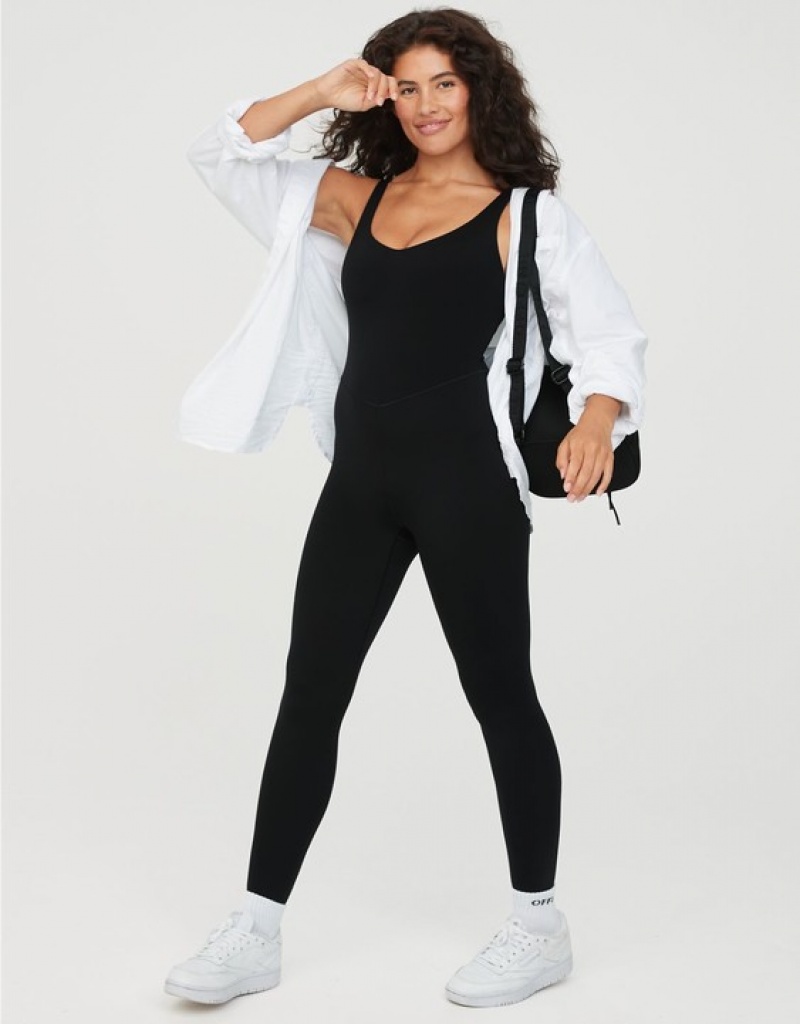 Aerie OFFLINE By Real Me Low Key Jumpsuit Black | IMW-384519