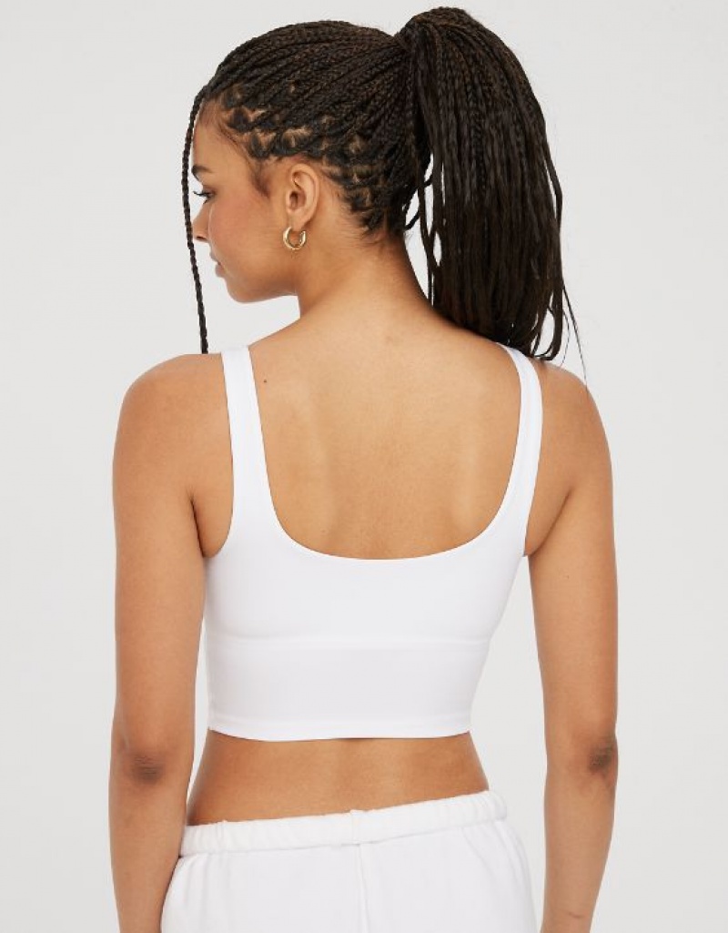 Aerie OFFLINE By Real Me Low Key Longline Sports Bras White | ACO-430829