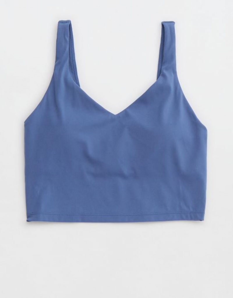 Aerie OFFLINE By Real Me Low Key Longline Sports Bras Blue | IFG-983164