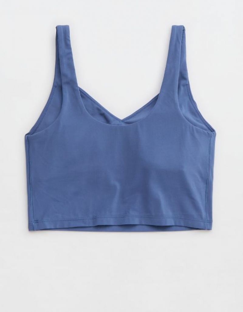 Aerie OFFLINE By Real Me Low Key Longline Sports Bras Blue | IFG-983164