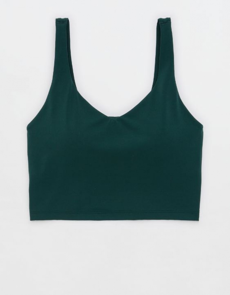 Aerie OFFLINE By Real Me Low Key Longline Sports Bras Deep Green | WXR-593724