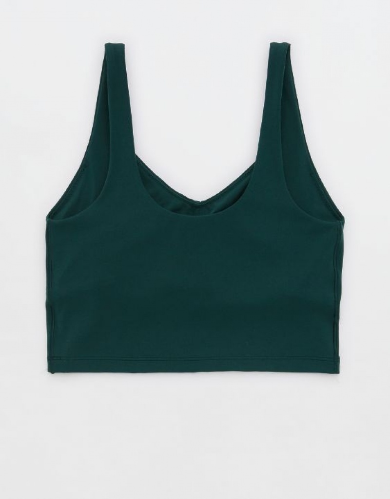 Aerie OFFLINE By Real Me Low Key Longline Sports Bras Deep Green | WXR-593724