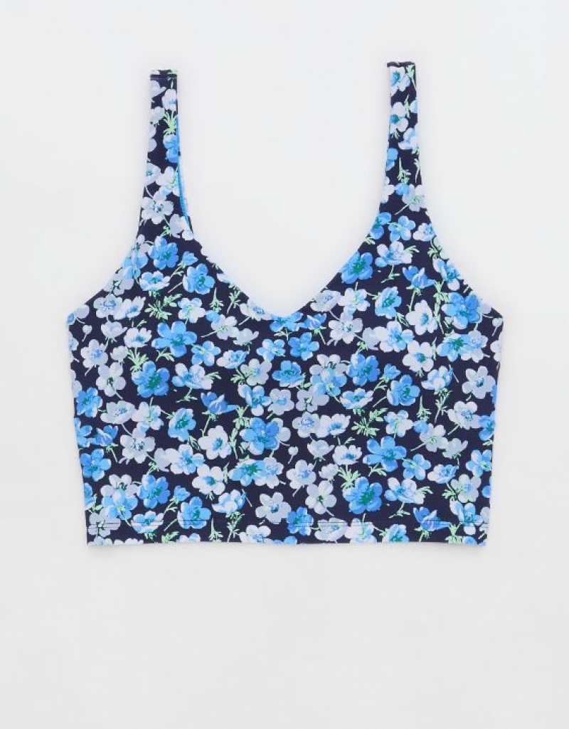 Aerie OFFLINE By Real Me Low Key Longline Sports Bras Blue | OZQ-968204