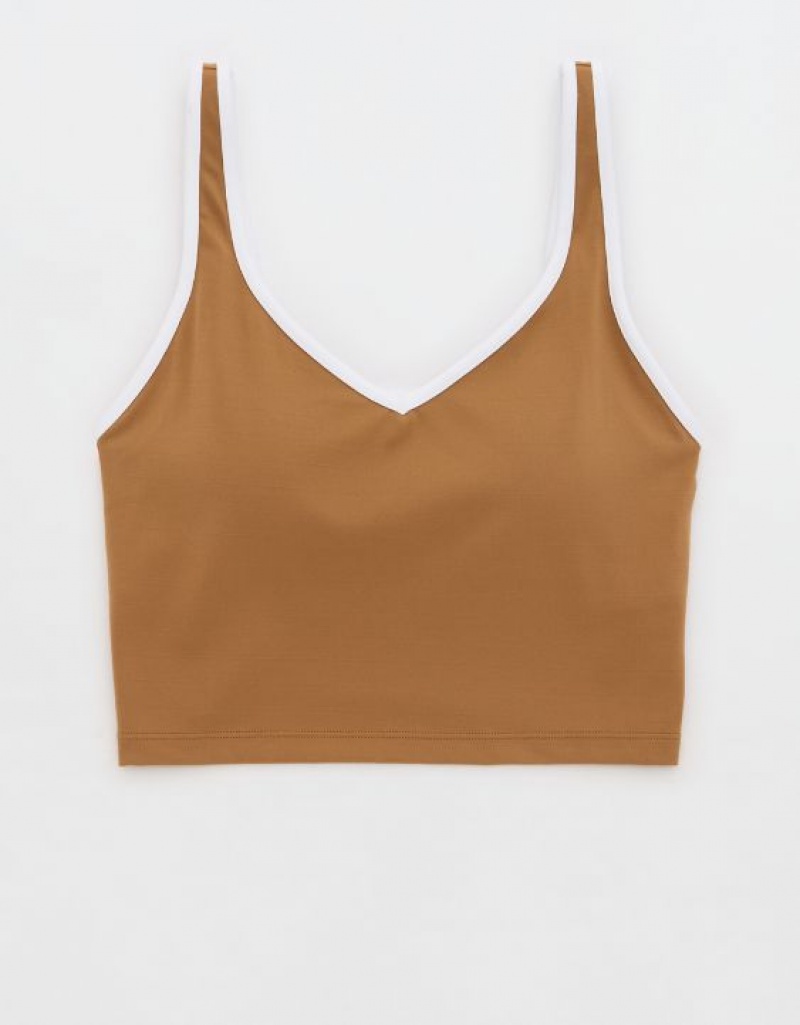 Aerie OFFLINE By Real Me Low Key Longline Sports Bras Brown | MPR-586372