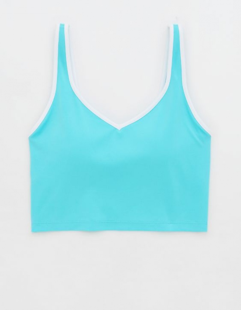 Aerie OFFLINE By Real Me Low Key Longline Sports Bras Blue | AXS-039685