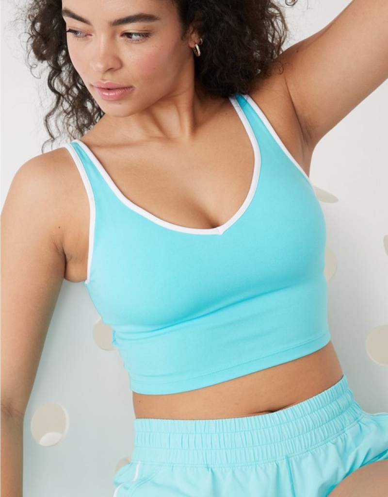 Aerie OFFLINE By Real Me Low Key Longline Sports Bras Blue | AXS-039685