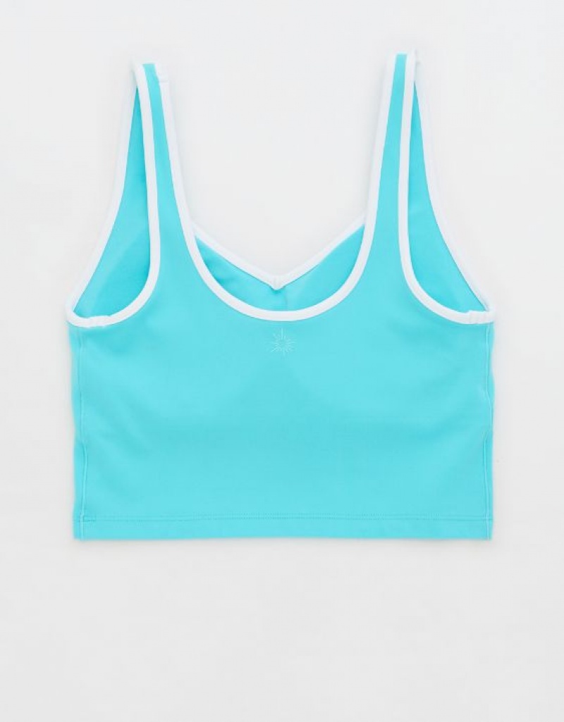 Aerie OFFLINE By Real Me Low Key Longline Sports Bras Blue | AXS-039685