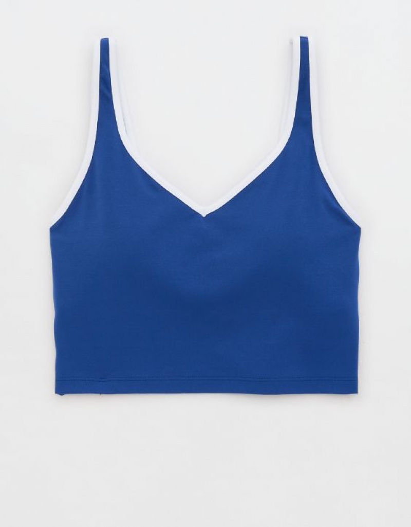 Aerie OFFLINE By Real Me Low Key Longline Sports Bras Blue | VIE-598406