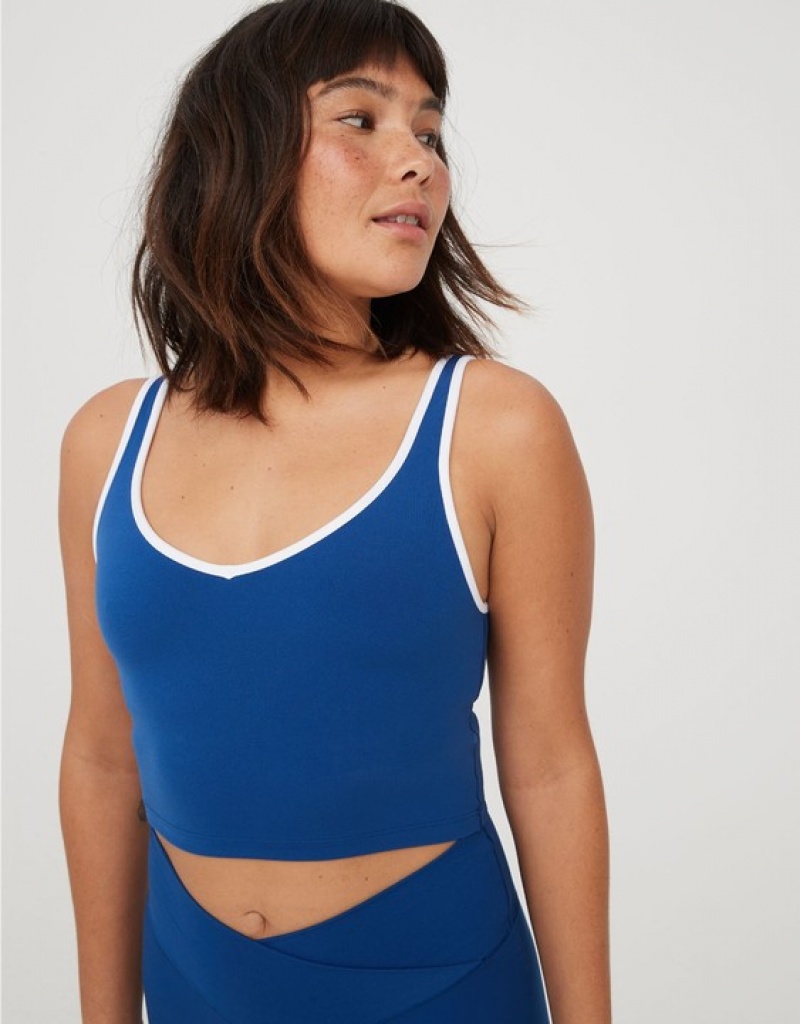 Aerie OFFLINE By Real Me Low Key Longline Sports Bras Blue | VIE-598406