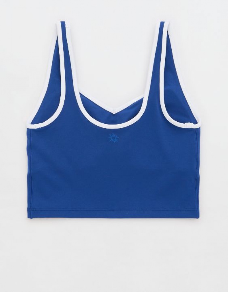 Aerie OFFLINE By Real Me Low Key Longline Sports Bras Blue | VIE-598406