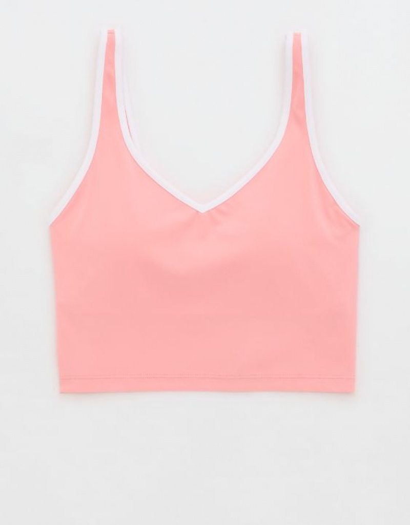 Aerie OFFLINE By Real Me Low Key Longline Sports Bras Pink | KUJ-548976