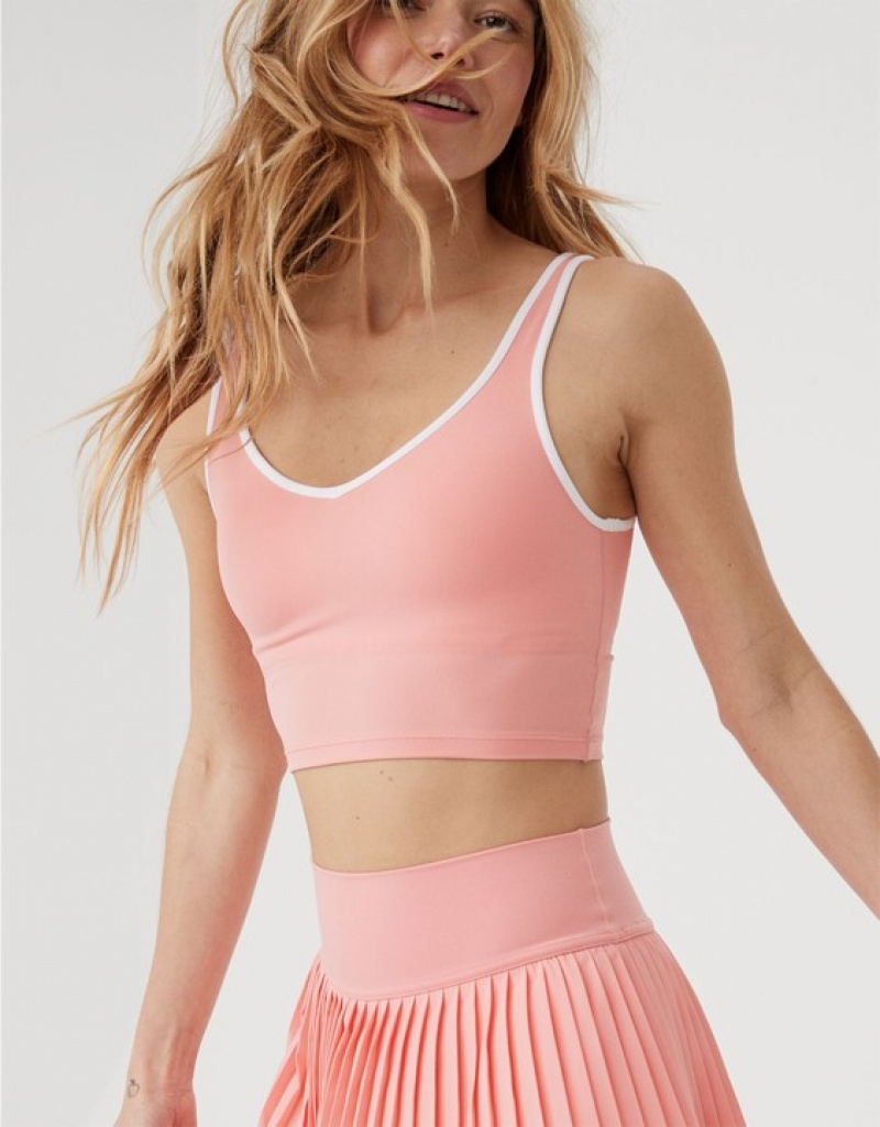 Aerie OFFLINE By Real Me Low Key Longline Sports Bras Pink | KUJ-548976