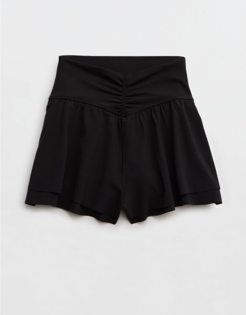 Aerie OFFLINE By Real Me Ruched Flowy Shorts Black | FIG-480719