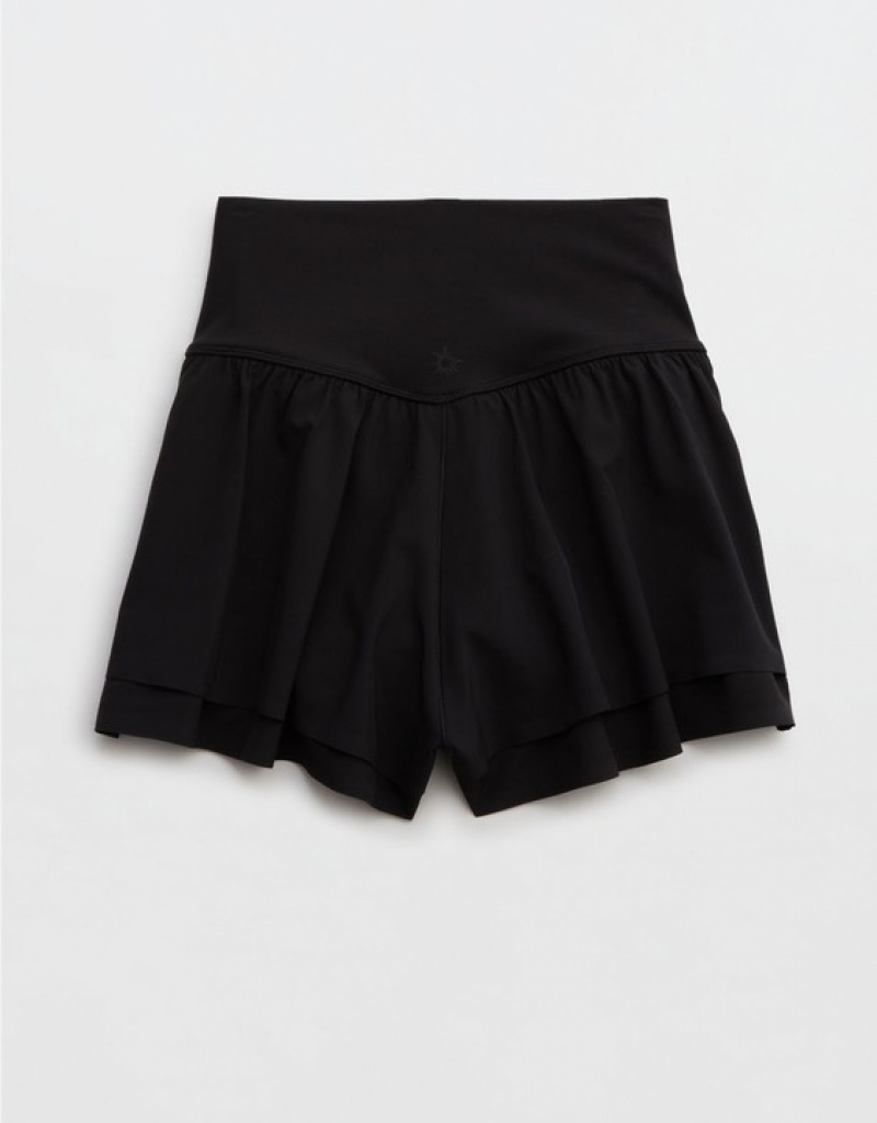 Aerie OFFLINE By Real Me Ruched Flowy Shorts Black | FIG-480719