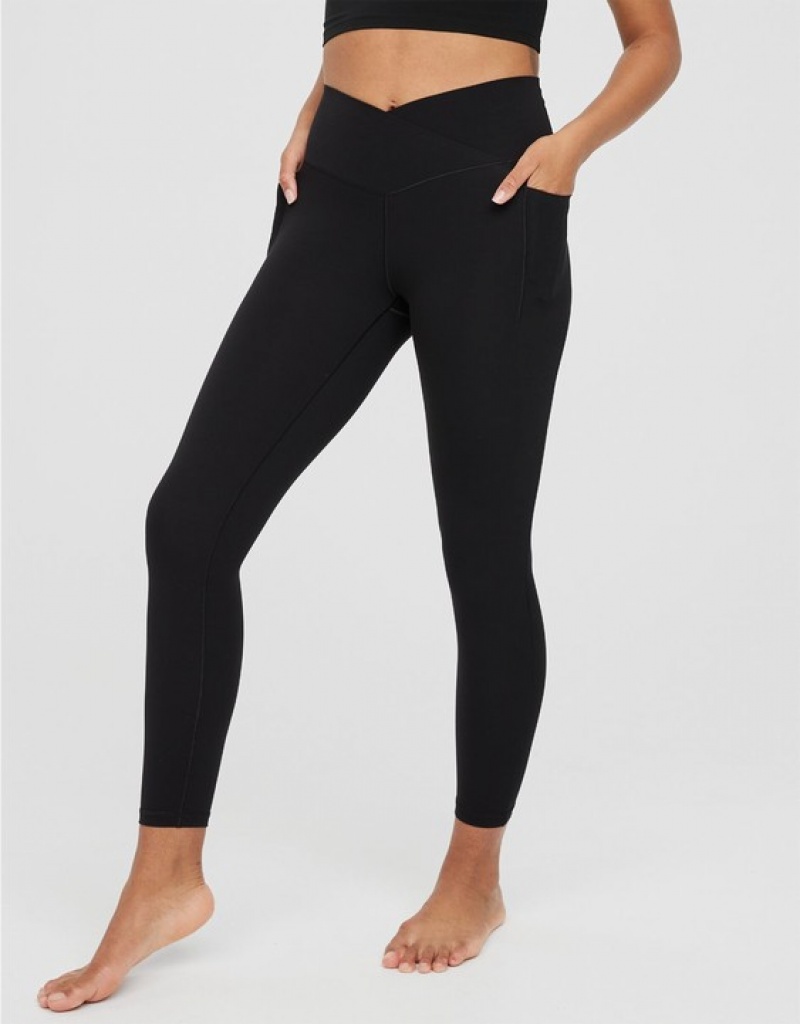 Aerie OFFLINE By Real Me Xtra Crossover High Waisted Pocket Leggings Black | RTI-154093