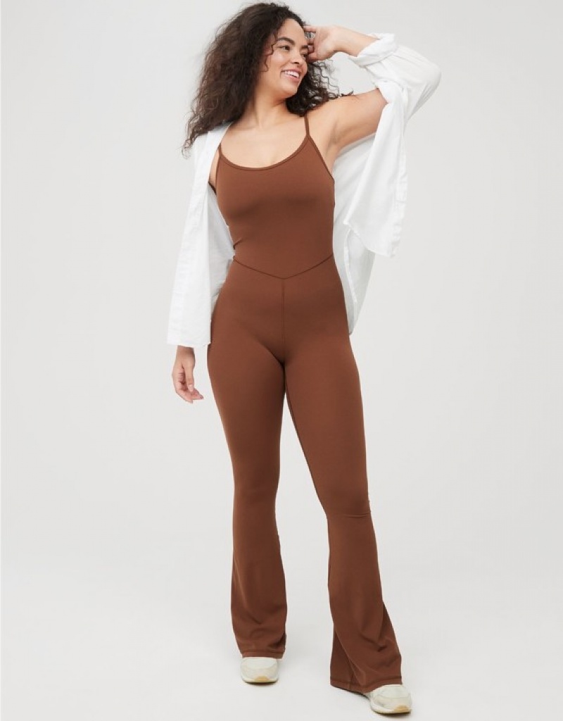 Aerie OFFLINE By Real Me Xtra Flare Jumpsuit Brown | ZVG-452693