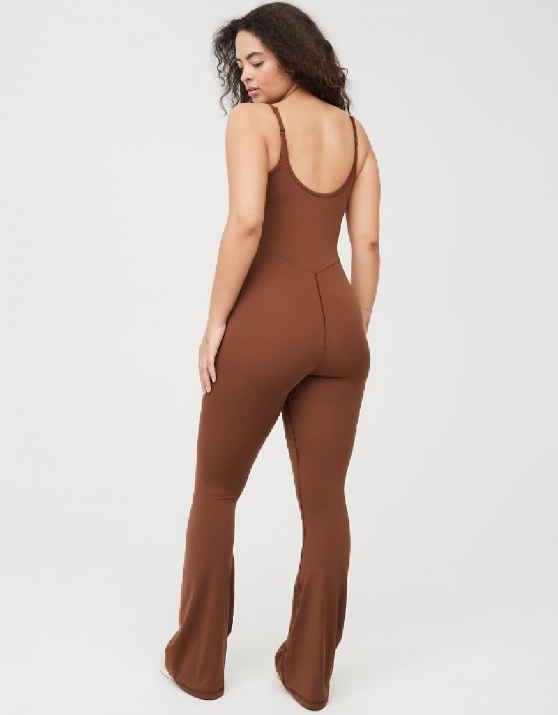 Aerie OFFLINE By Real Me Xtra Flare Jumpsuit Brown | ZVG-452693