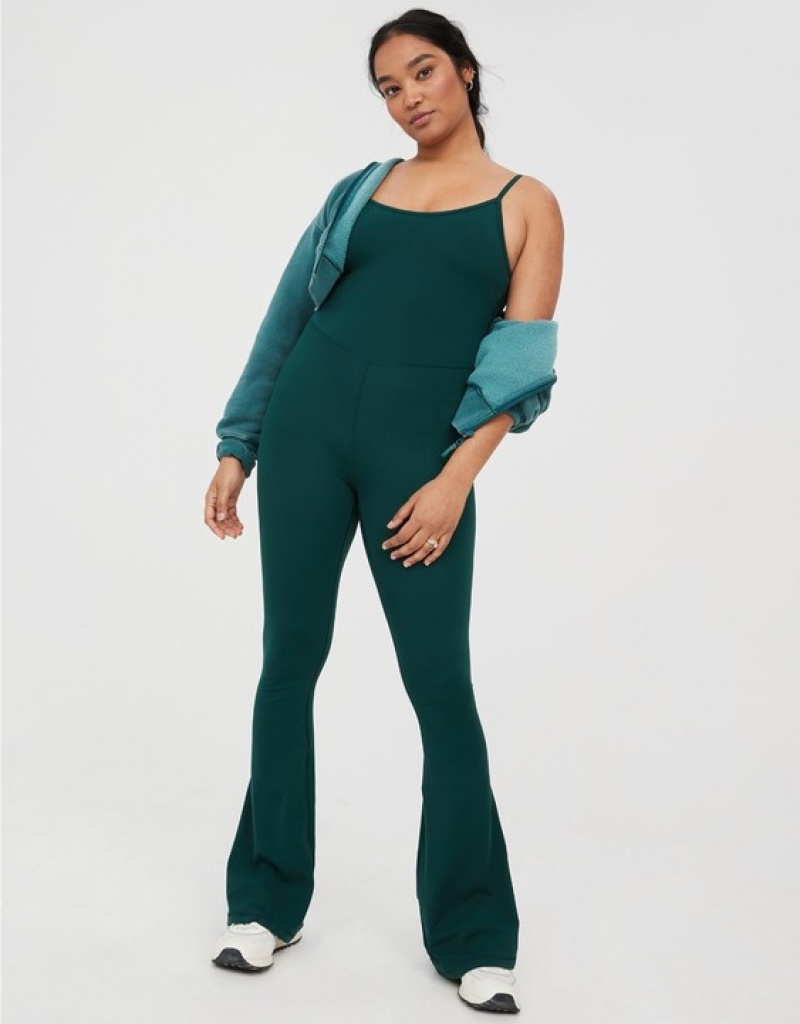 Aerie OFFLINE By Real Me Xtra Flare Jumpsuit Deep Green | QWJ-759601