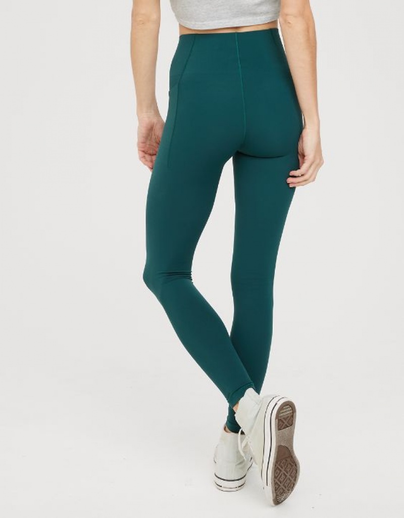 Aerie OFFLINE By Real Me Xtra Hold Up! Pocket Leggings Deep Green | DMC-694208