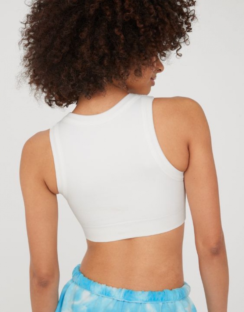 Aerie OFFLINE By Seamless High Neck Sports Bras White | WYX-376285