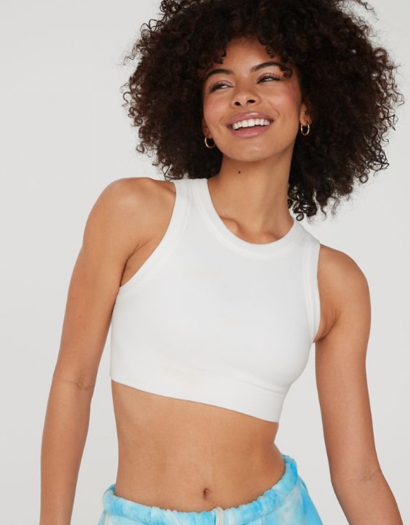 Aerie OFFLINE By Seamless High Neck Sports Bras White | WYX-376285