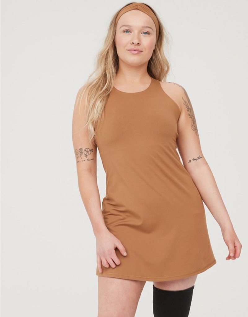 Aerie OFFLINE By The Hugger High Neck Dress Brown | IQS-149367