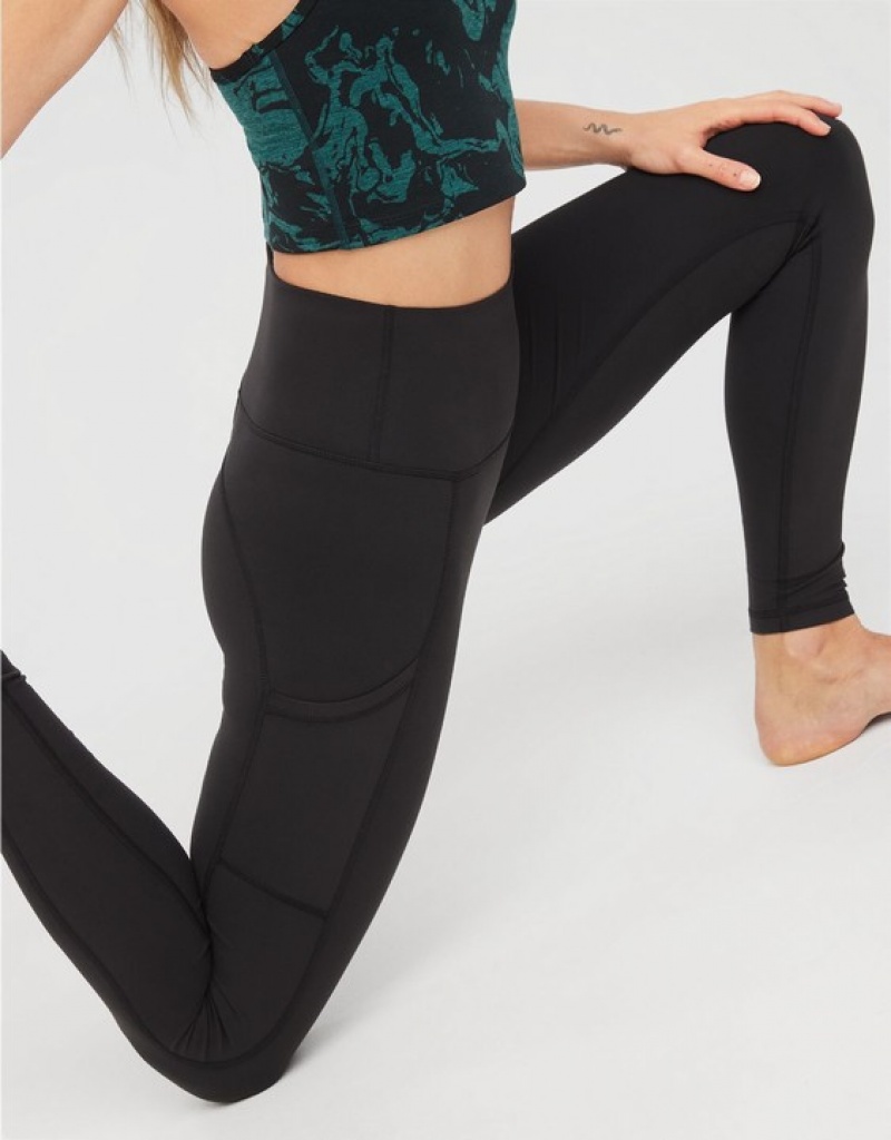 Aerie OFFLINE By The Hugger High Waisted Pocket Leggings Black | XWQ-715486