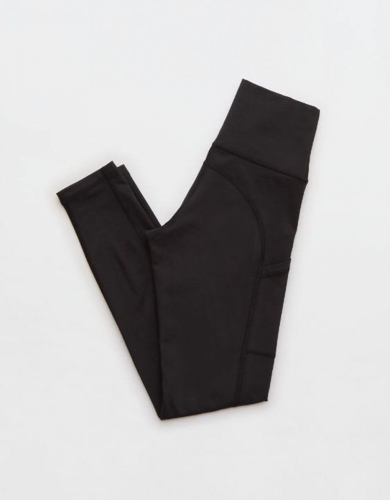 Aerie OFFLINE By The Hugger High Waisted Pocket Leggings Black | XWQ-715486