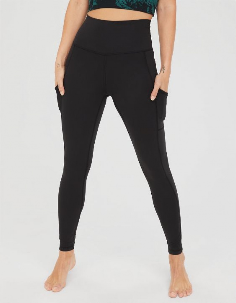 Aerie OFFLINE By The Hugger High Waisted Pocket Leggings Black | XWQ-715486