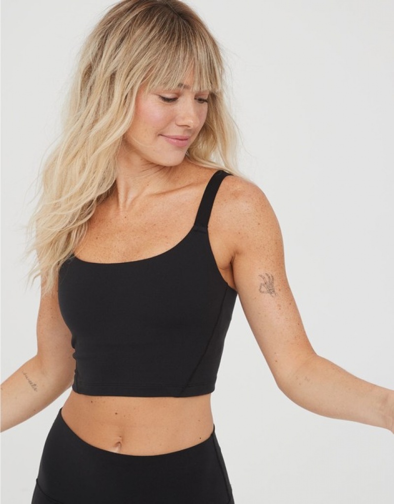 Aerie OFFLINE By The Hugger Longline Sports Bras Black | IRN-925370