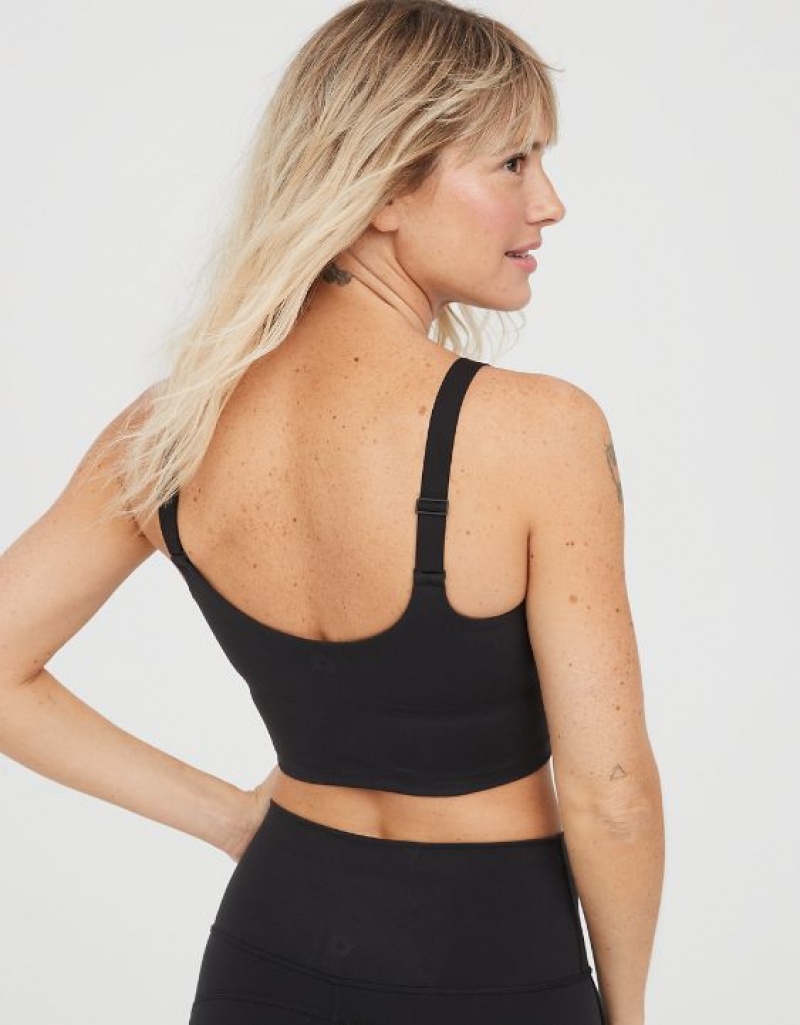 Aerie OFFLINE By The Hugger Longline Sports Bras Black | IRN-925370