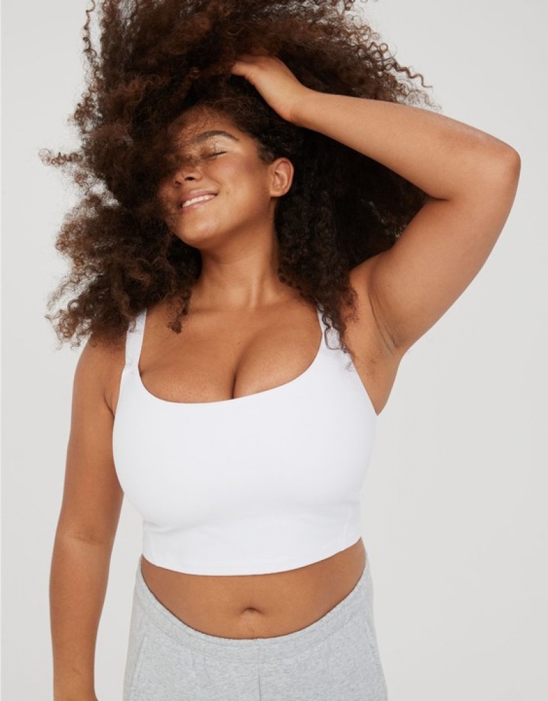 Aerie OFFLINE By The Hugger Longline Sports Bras White | IAE-870914