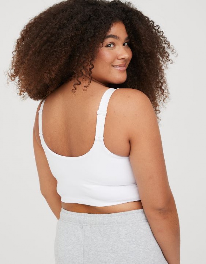 Aerie OFFLINE By The Hugger Longline Sports Bras White | IAE-870914