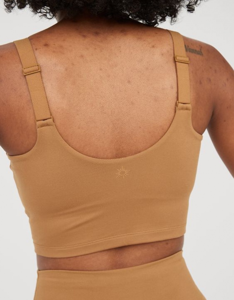 Aerie OFFLINE By The Hugger Longline Sports Bras Brown | PVO-869503