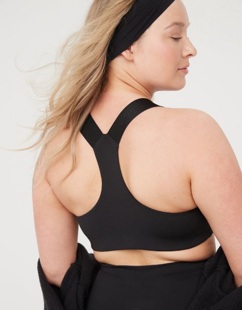 Aerie OFFLINE By The Hugger Racerback Sports Bras Black | CBX-431650