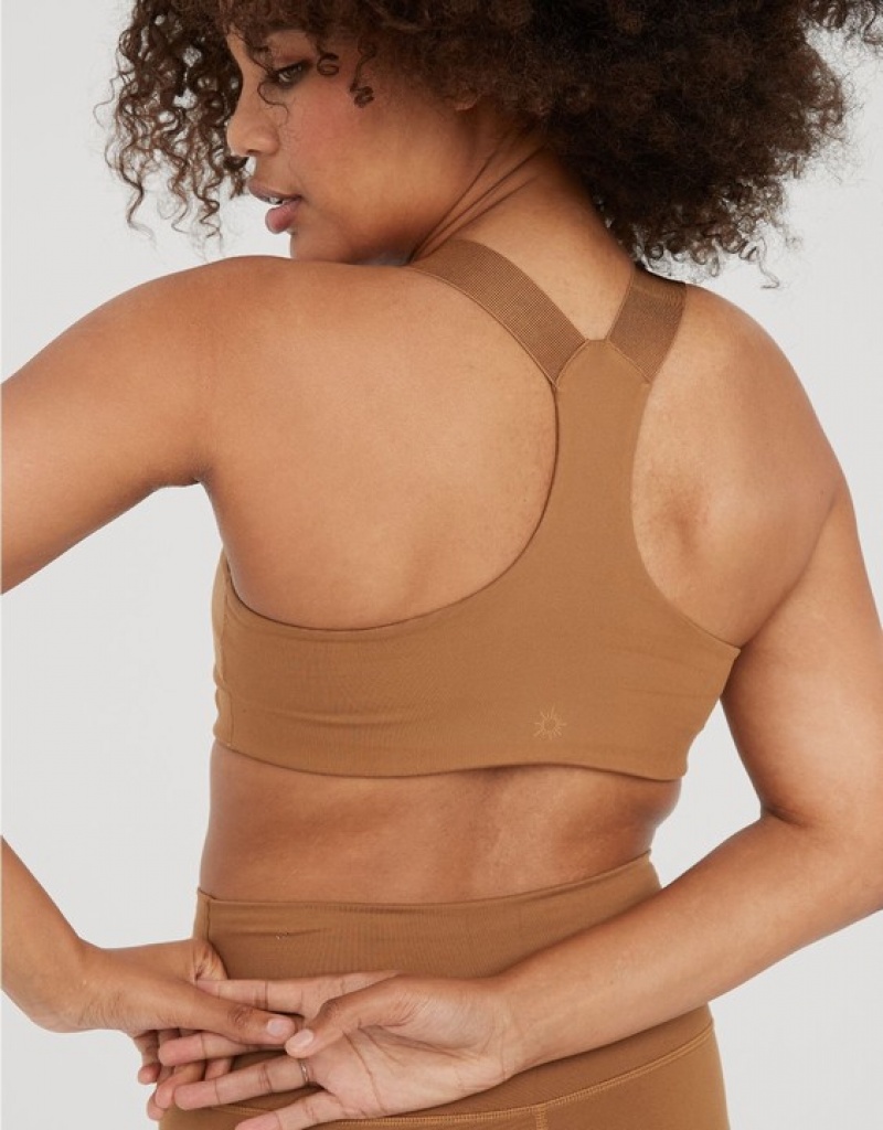 Aerie OFFLINE By The Hugger Racerback Sports Bras Brown | MSD-827165