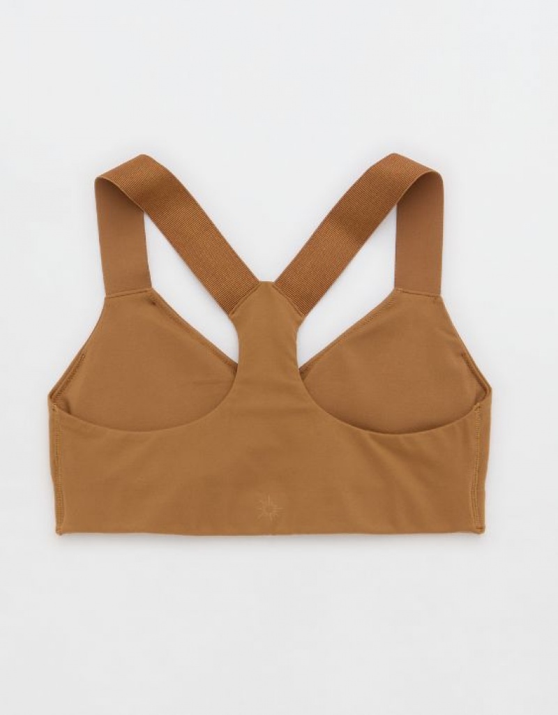 Aerie OFFLINE By The Hugger Racerback Sports Bras Brown | MSD-827165