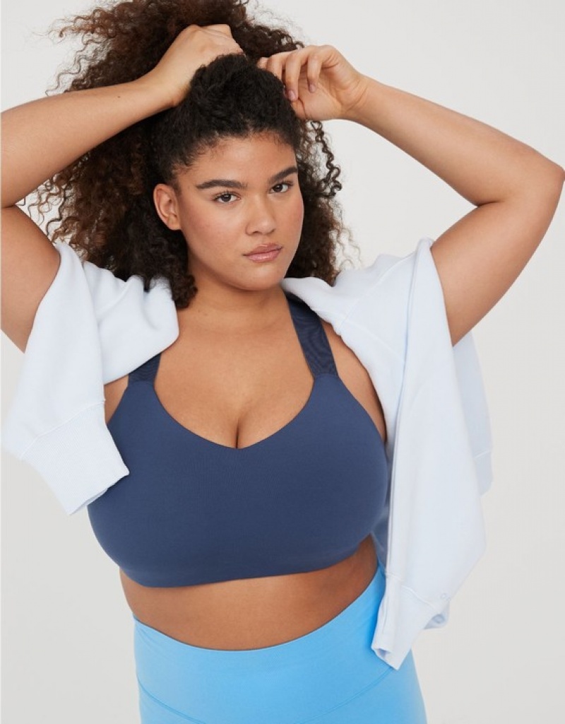 Aerie OFFLINE By The Hugger Racerback Sports Bras Blue | ENC-170925