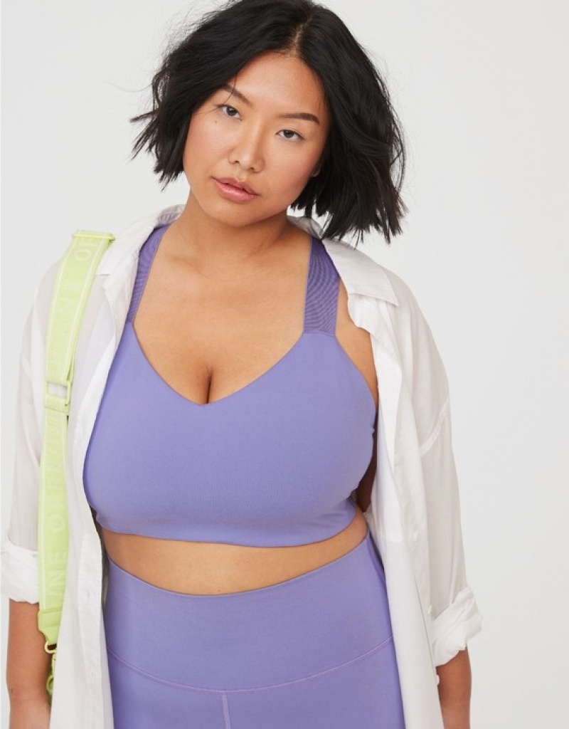 Aerie OFFLINE By The Hugger Racerback Sports Bras Purple | YAK-240685