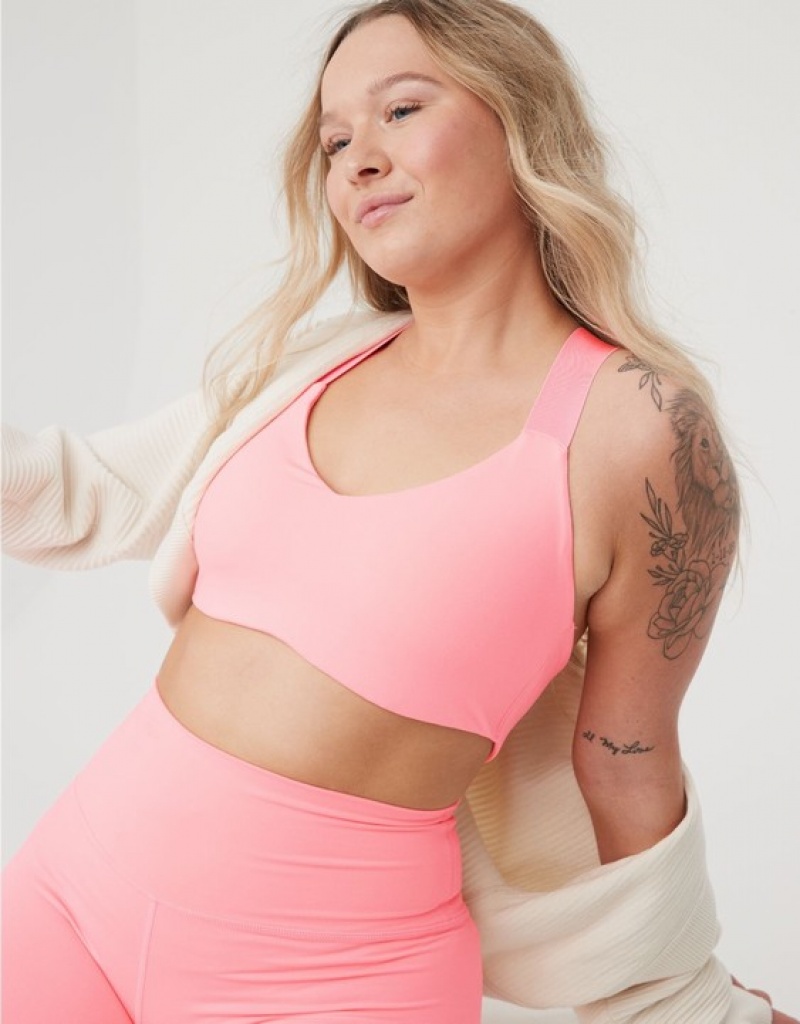 Aerie OFFLINE By The Hugger Racerback Sports Bras Pink | CQO-526491