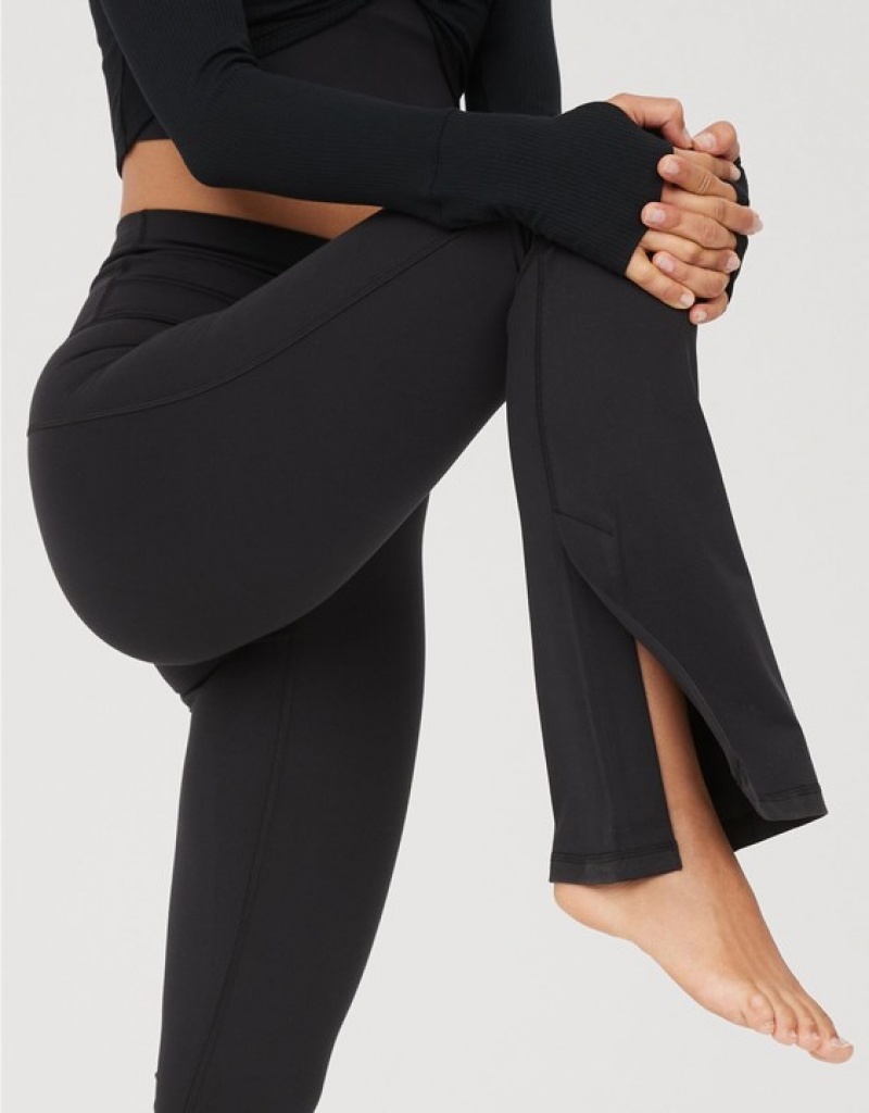 Aerie OFFLINE By The Hugger Split-Hemcut Leggings Black | EQO-497816