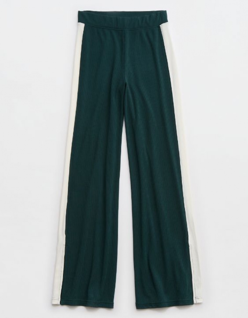 Aerie OFFLINE By Thumbs Up Heavyweight Ribbed Wide Leg Pants Deep Green | SUT-417620