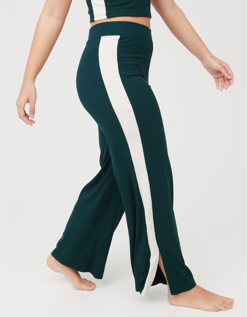 Aerie OFFLINE By Thumbs Up Heavyweight Ribbed Wide Leg Pants Deep Green | SUT-417620