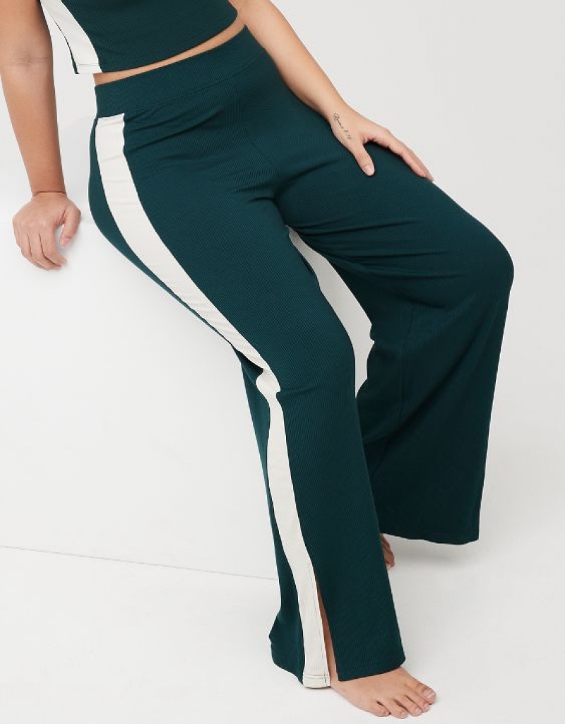 Aerie OFFLINE By Thumbs Up Heavyweight Ribbed Wide Leg Pants Deep Green | SUT-417620