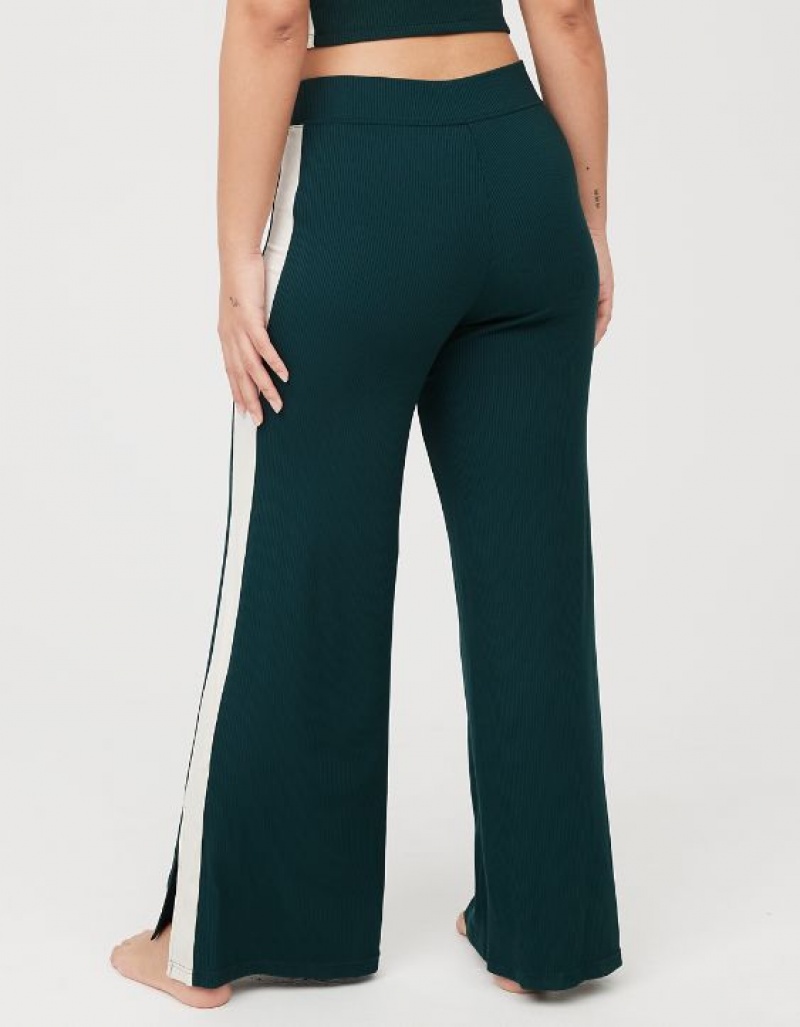 Aerie OFFLINE By Thumbs Up Heavyweight Ribbed Wide Leg Pants Deep Green | SUT-417620