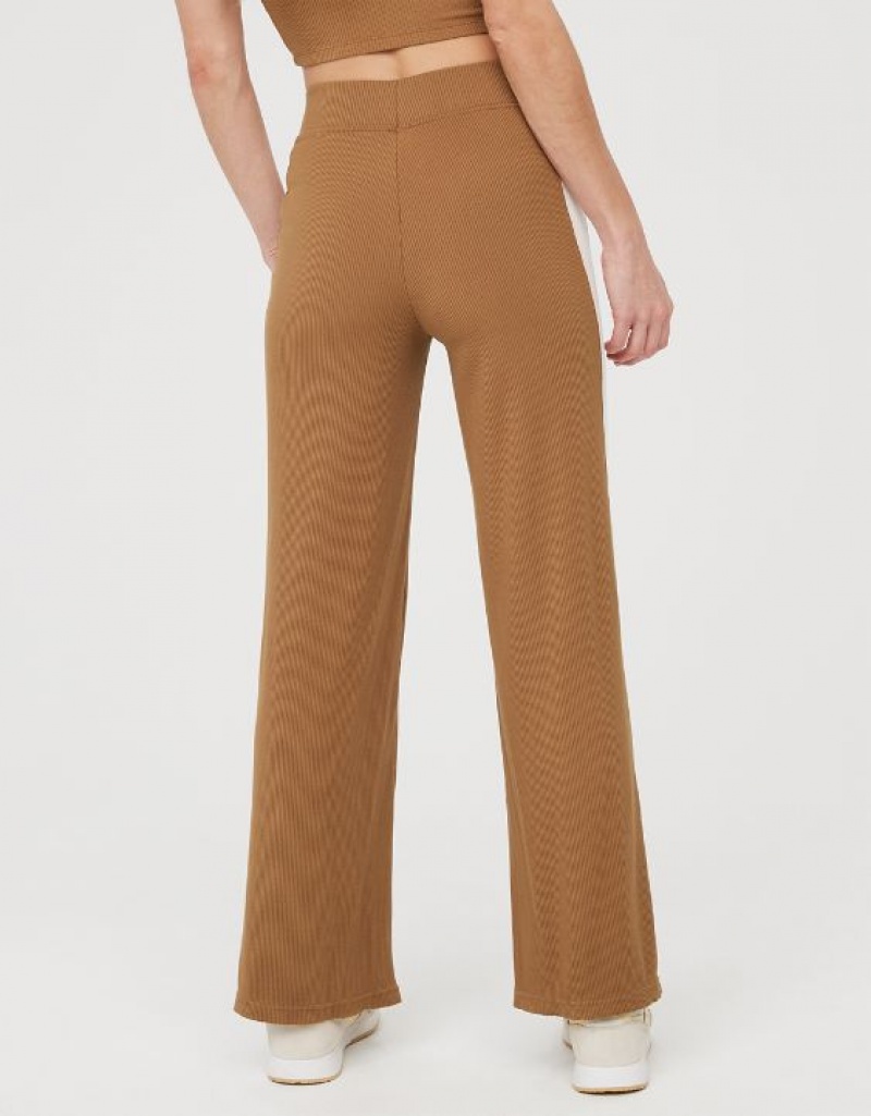 Aerie OFFLINE By Thumbs Up Heavyweight Ribbed Wide Leg Pants Brown | OYE-723891