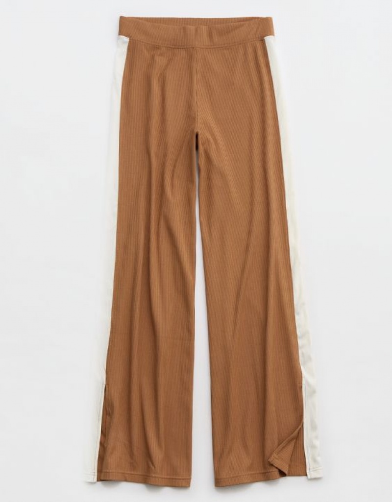 Aerie OFFLINE By Thumbs Up Heavyweight Ribbed Wide Leg Pants Brown | OYE-723891